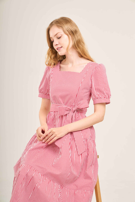 Versa Cotton Dress with Nursing Zippers in Red Stripe (Final Sale)