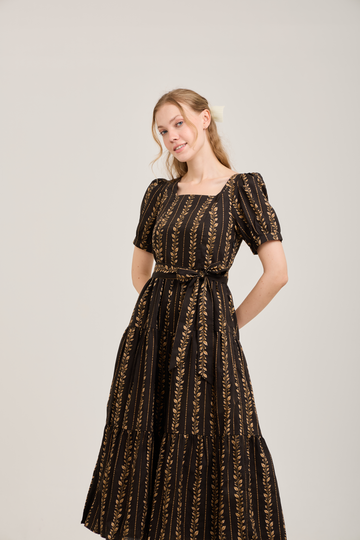 Versa Dress in Brown Leaf Vine (No Nursing Zippers)