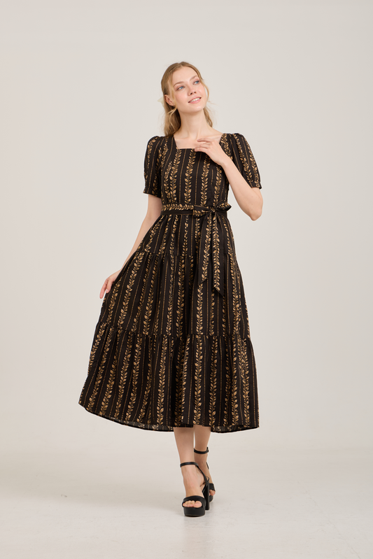 Versa Dress in Brown Leaf Vine (No Nursing Zippers)