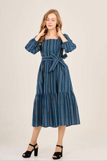 Embrace Dress with Nursing Zippers in Navy Vine Stripe (Final Sale)