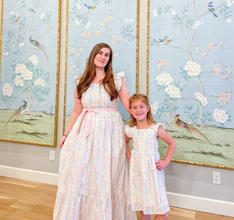 Angela Maxi Dress with Nursing Zippers in Bowtanical Rose Garden