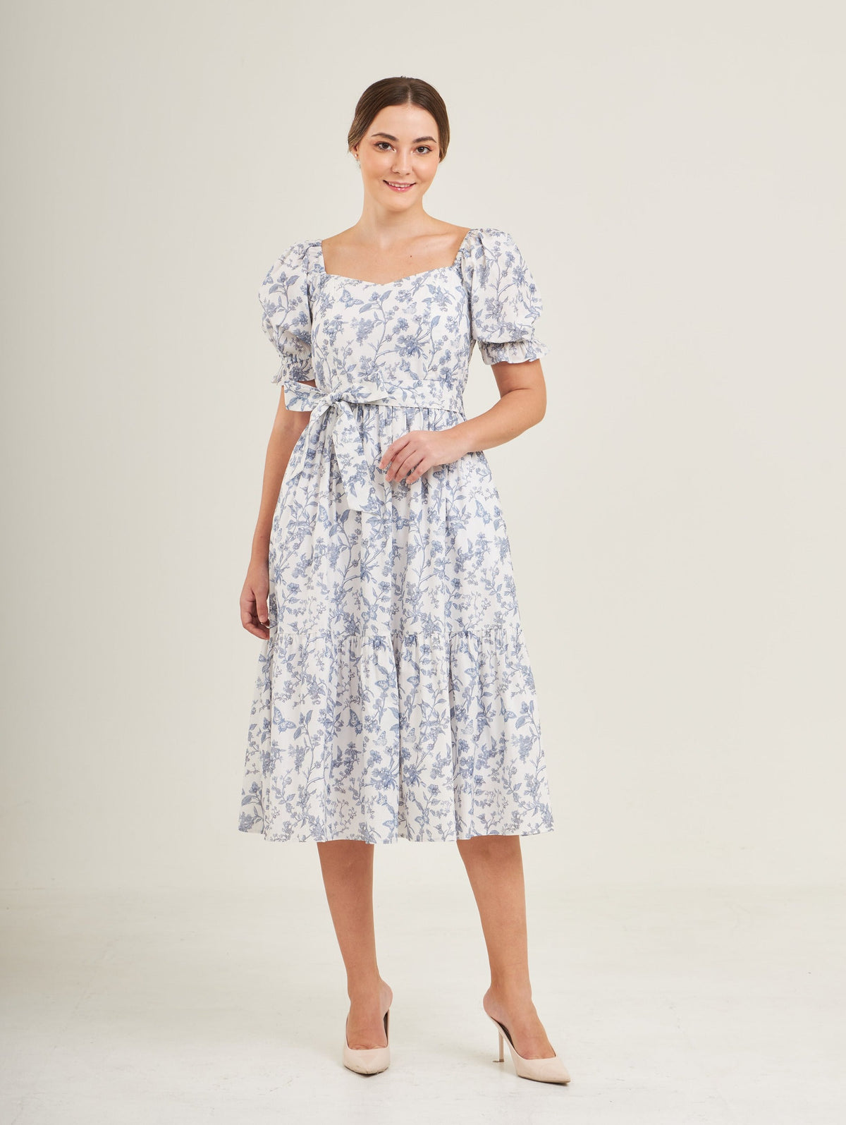 Ann Midi Dress with Nursing Zippers in Blue Toile Butterfly