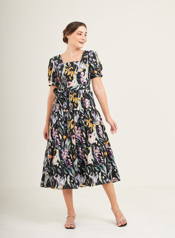 Versa Cotton Linen Dress with Nursing Zippers in Dark Floral (Final Sale)