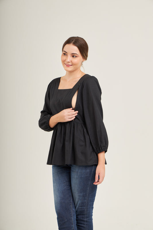 Embrace Cotton Top with Nursing Zippers in Black
