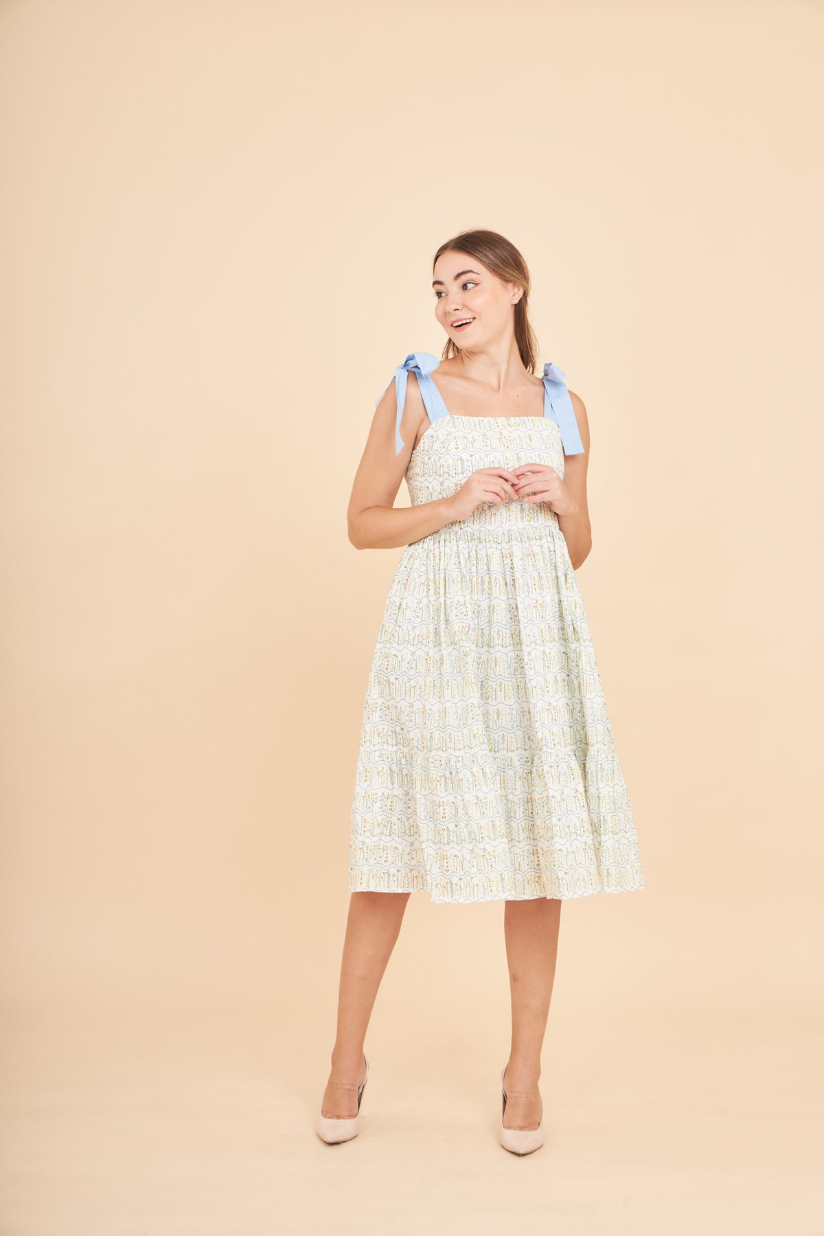 Julia Midi Dress with Nursing Zippers in Botanical Meadow