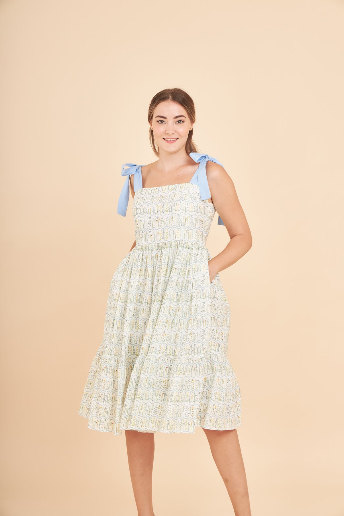 Julia Midi Dress with Nursing Zippers in Botanical Meadow