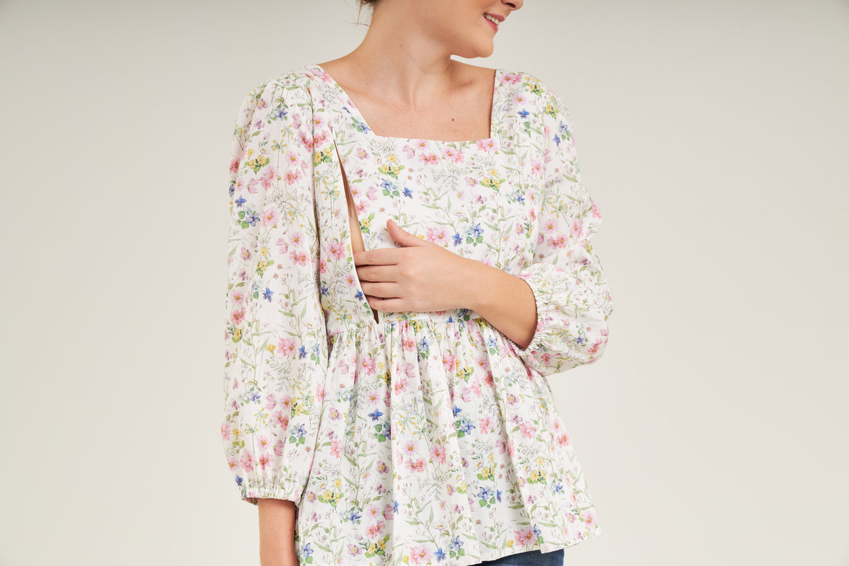 Embrace Cotton Top with Nursing Zippers in Sweet Wildflowers