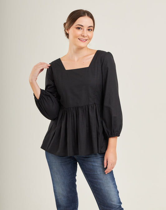Embrace Cotton Top with Nursing Zippers in Black