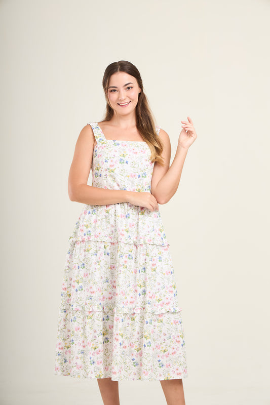 Kanya Ruffle Midi Dress with Nursing Zippers in Sweet Wildflowers (Final Sale)