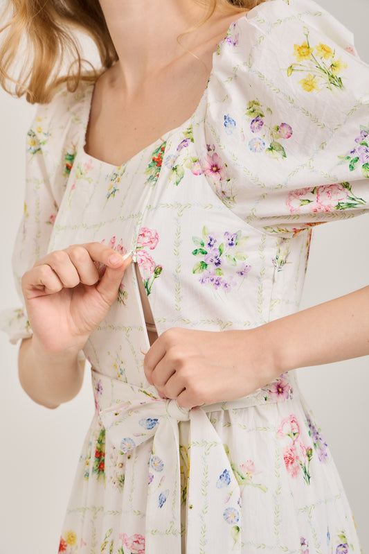 Ann Maxi Dress with Nursing Zippers in Birth Flowers