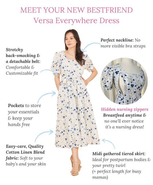 Versa Everywhere Dress with Nursing Zippers in Blue Cornflowers