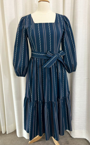*Sample* Embrace Dress with Nursing Zippers in Navy Vine Stripe