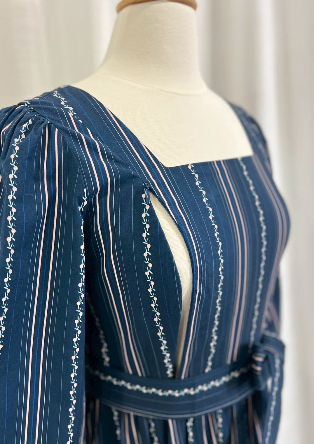 $69 Embrace Dress with Nursing Zippers in Navy Vine Stripe