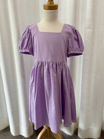 A54: Sample Little Darling Puff Sleeve Dress (Girls) in Purple, Size XL (5-6Y)