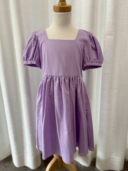 A54: Sample Little Darling Puff Sleeve Dress (Girls) in Purple, Size XL (5-6Y)