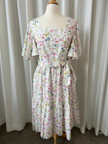 B17: Sample Princess Cotton Linen Midi Dress with Nursing Zippers in Sweet Wildflowers, Size S
