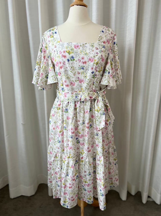 B17: Sample Princess Cotton Linen Midi Dress with Nursing Zippers in Sweet Wildflowers, Size S