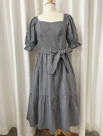 D25: Sample Ann Midi Dress with Nursing Zippers in Black Gingham, Size M (Final Sale)