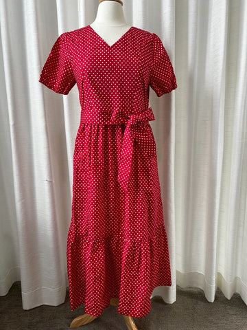 D26: Sample Charming Cotton Dress with Nursing Zippers in Red Polka Dot, Size S (Final Sale)