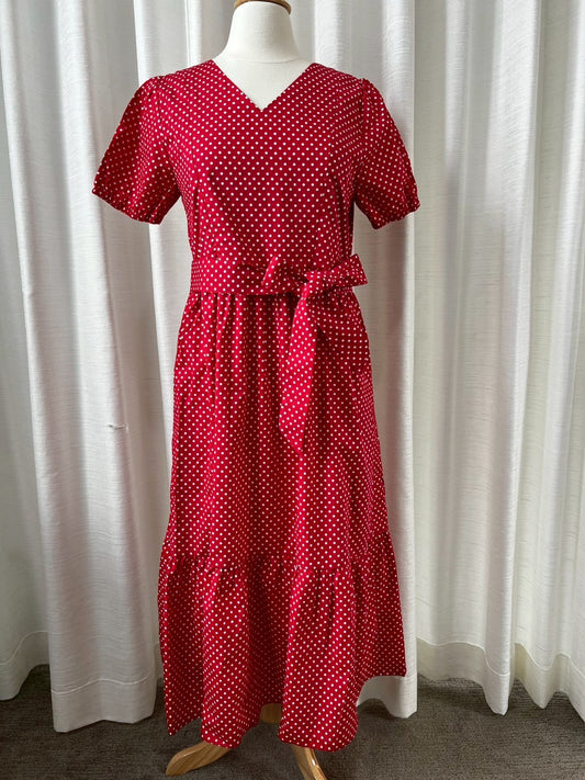 D26: Sample Charming Cotton Dress with Nursing Zippers in Red Polka Dot, Size S (Final Sale)