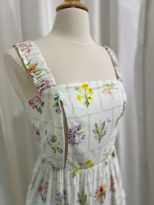 D33: Kanya Dress with Nursing Zippers in Birth Flowers (Slightly Imperfect Product)