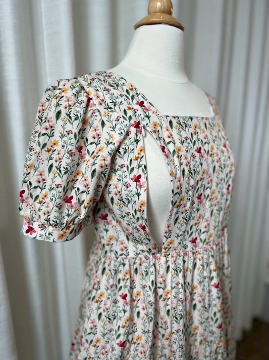D32: Versa Cotton Dress with Nursing Zippers in Harvest Blooms, Size XS (Slightly Imperfect Product)