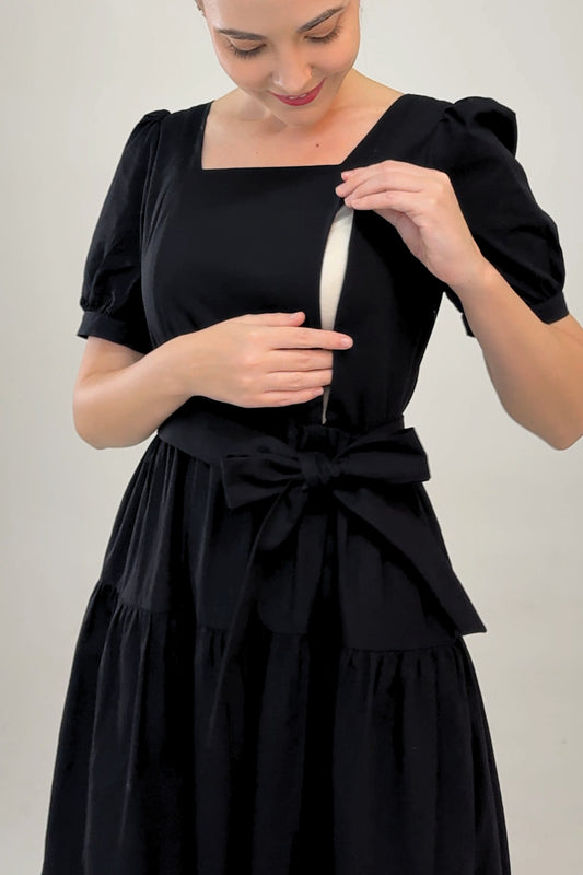 Versa Cotton Dress with Nursing Zippers in Black