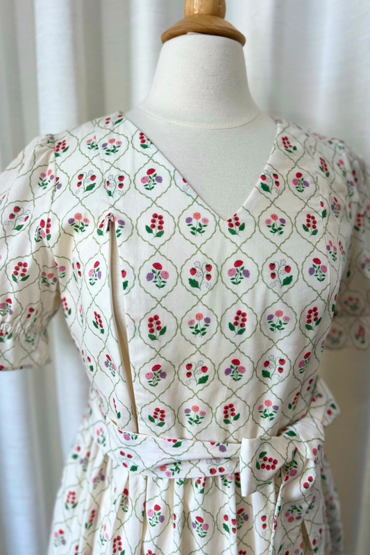 All Day Dress with Nursing Zippers in Berry Garden Trellis