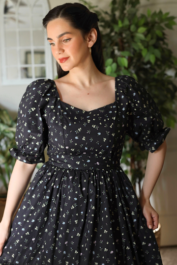 Ann Midi Dress with Nursing Zippers in Black Floral