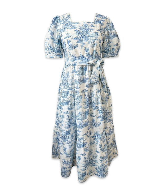 Versa Cotton Dress with Nursing Zippers in Vintage Blue Toile