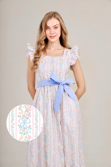 Angela Maxi Dress with Nursing Zippers in Bowtanical Rose Garden