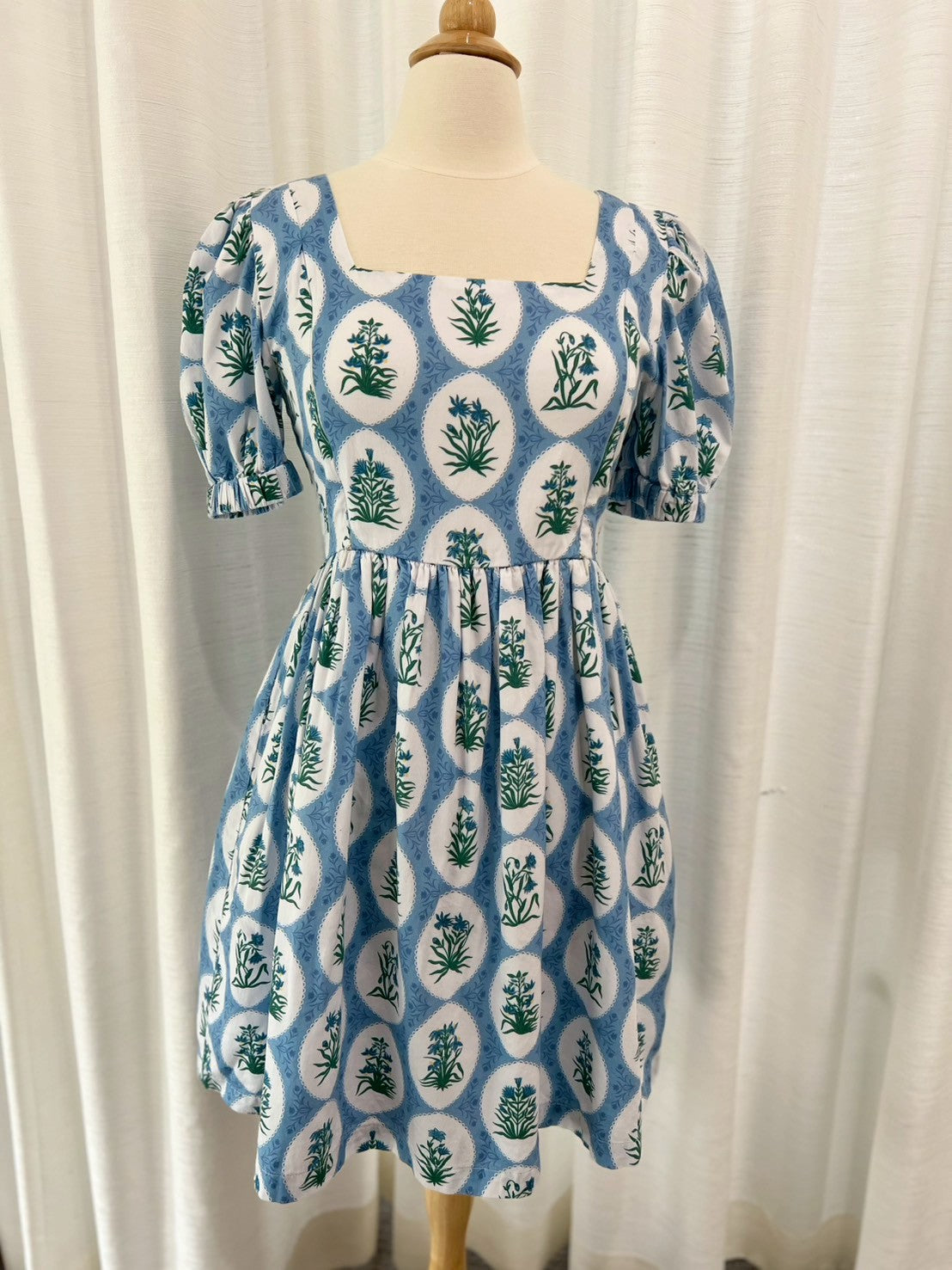 A51: Sample Dress with Nursing Zippers in Blue Aman (Size: S: bust = 35")