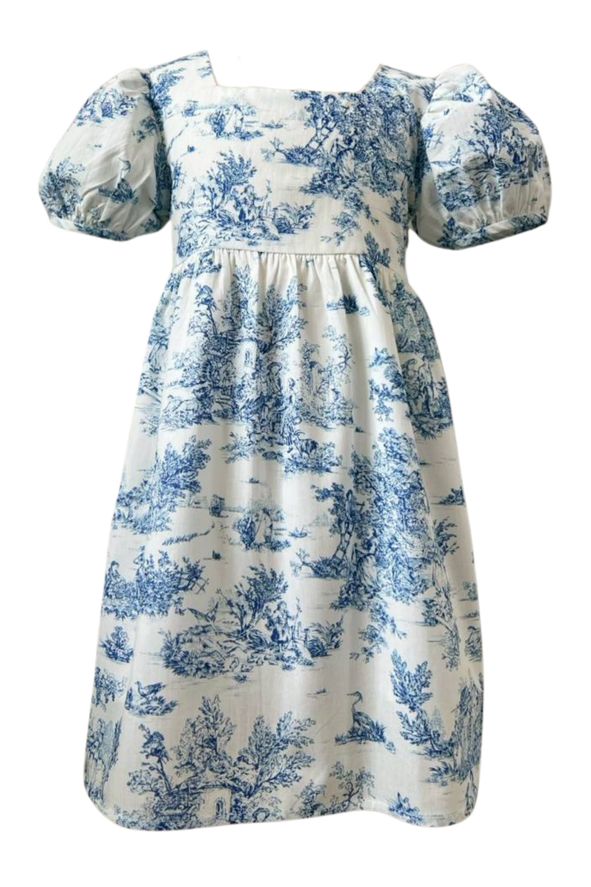 Little Darling Dress (Girls) in Vintage Blue Toile