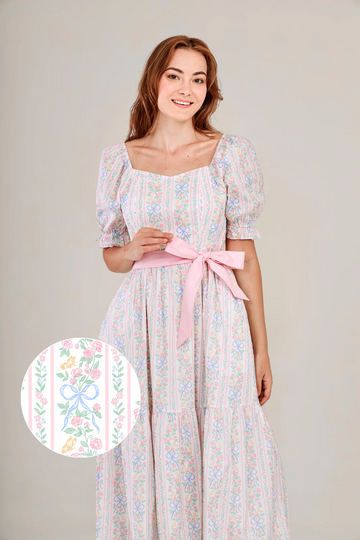 Ann Midi Dress with Nursing Zippers in Bowtanical Rose Garden
