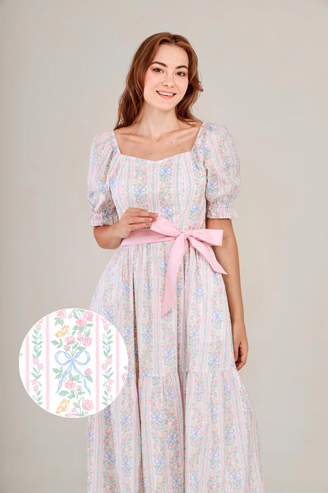 Ann Midi Dress with Nursing Zippers in Bowtanical Rose Garden