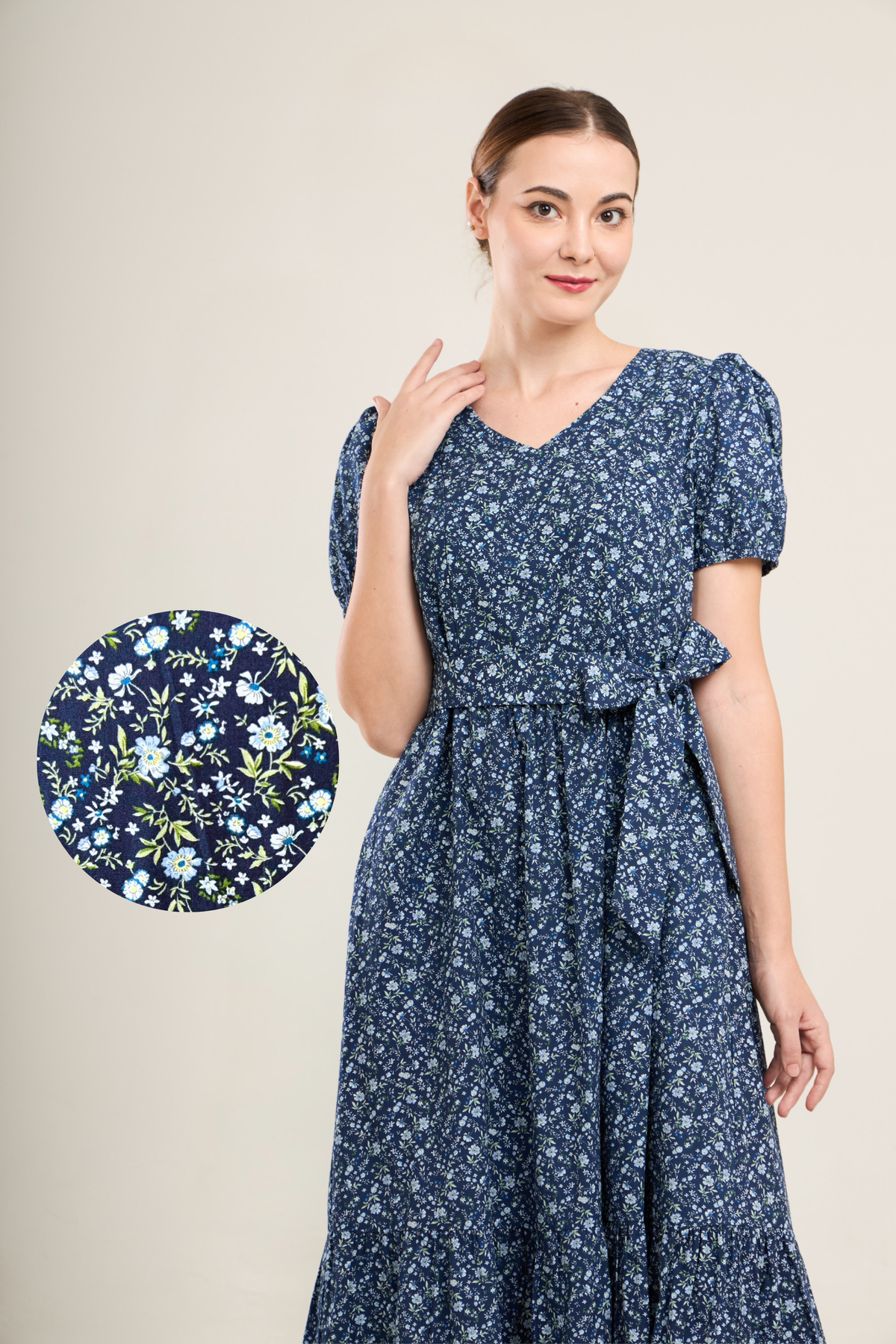 Charming Cotton Dress with Nursing Zippers in Navy Floral (Final Sale)